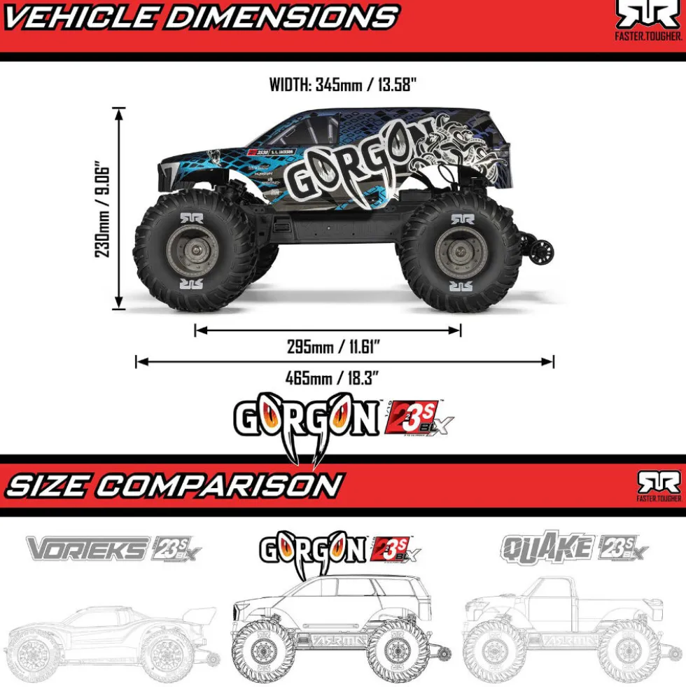 Arrma Gorgon 223S 2WD RTR Brushless Monster Truck 1:10 Red/Black
