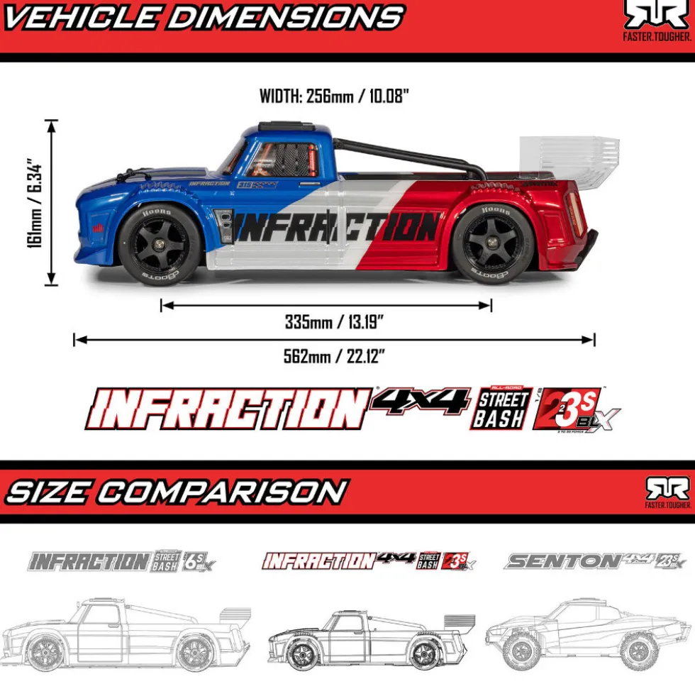 Arrma Infraction 223S DSC 4X4 RTR Brushless All-Road Street Bash Truck 1:8 Schwarz/Rot