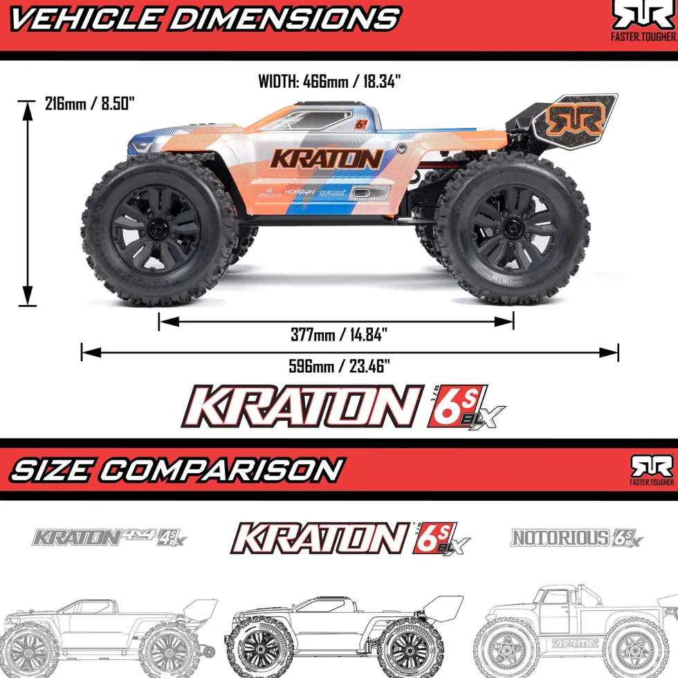 Arrma Kraton 4X4 6S BLX Brushless V6 Speed Truck 1:8 RTR Blue/Red
