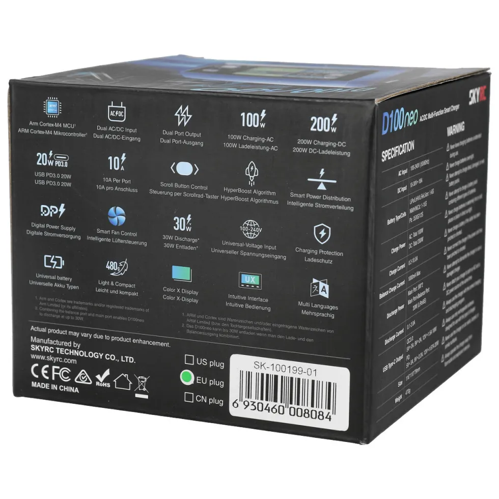 SkyRC Ladegerät D100neo 2-Ladeausgänge LiPo 1-6S 10A 100W AC/DC