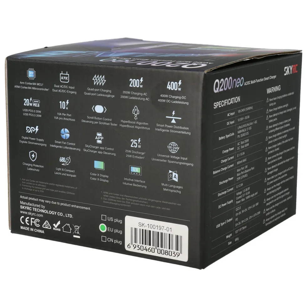 SkyRC Ladegerät Q200neo 4-Ladeausgänge LiPo 1-6S 10A 200W AC/DC