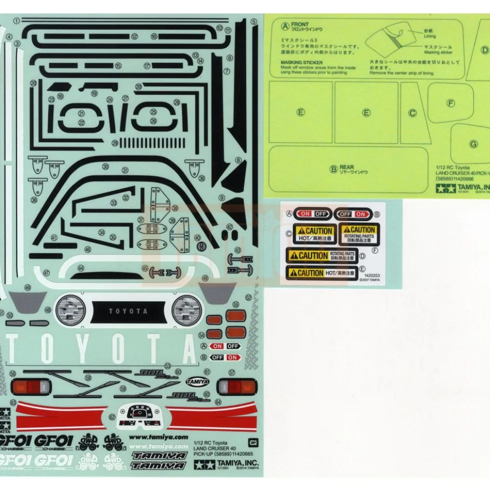Tamiya 19495814 Aufkleber Land Cruiser 40 Pick-Up (58589)