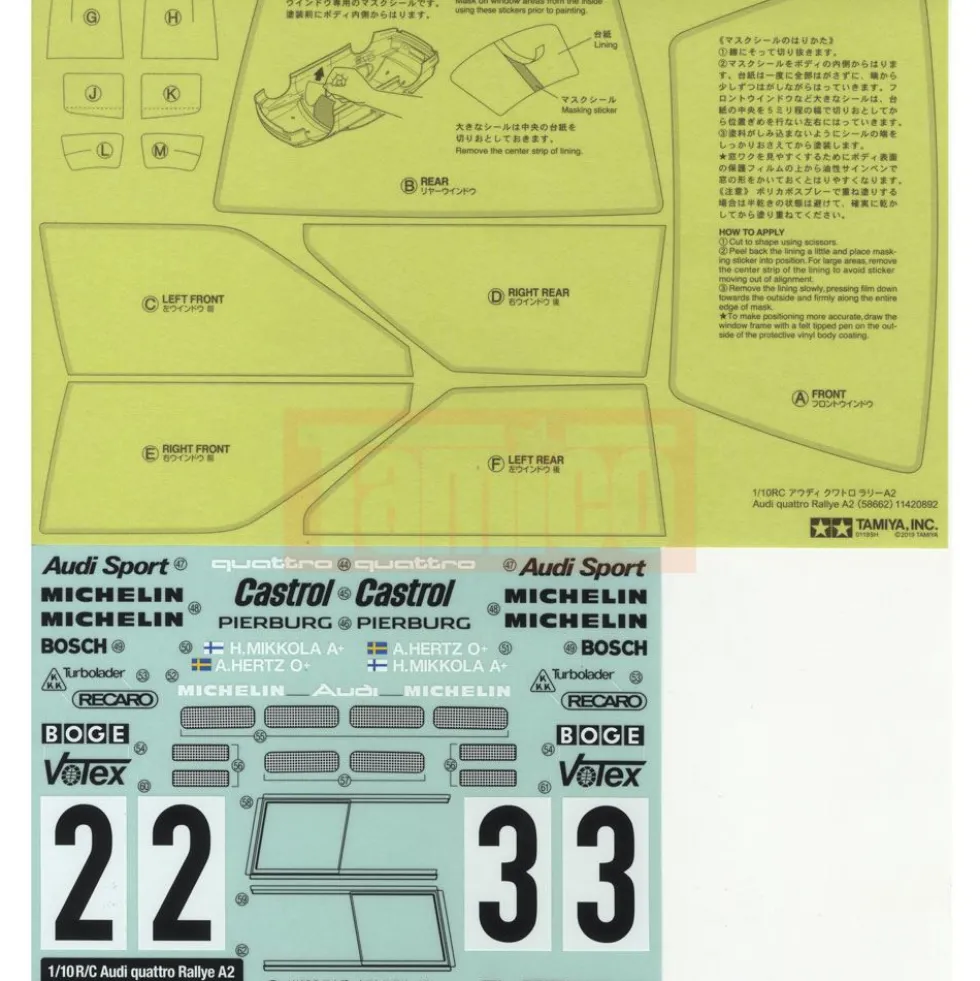 Tamiya 19495966 Aufkleber / Sticker Audi Quattro Rally