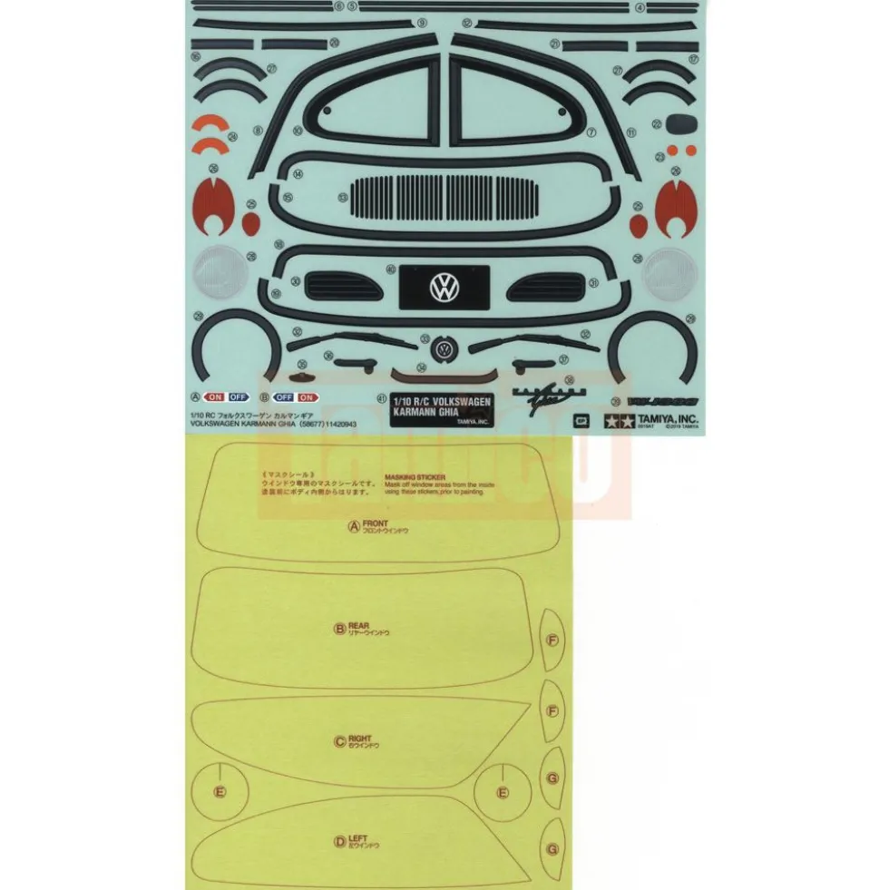 Tamiya 19495984 Aufkleber / Sticker VW Karmann Ghia
