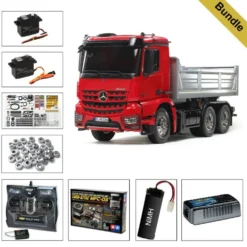 Tamiya 56361 MB Arocs 3348 Hinterkipper Rot/Silber BUNDLE "Gold"